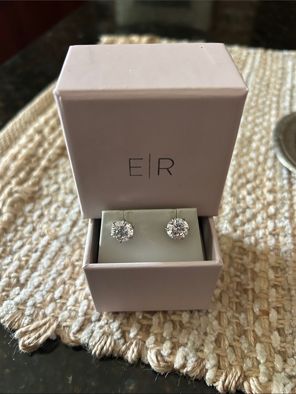 Round Clear Crystal Stud Earrings in Silver Tone
